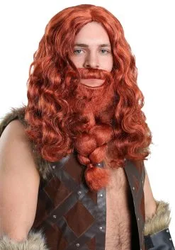 Partytime Costume & Lingerie (Yiwu) Factory Men's Red Viking Wig And Beard Set